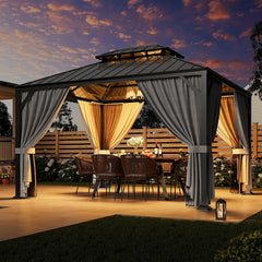 10'x12' Outdoor Hardtop Gazebo, Aluminum Patio Gazebo with Galvanized Steel Double Roof