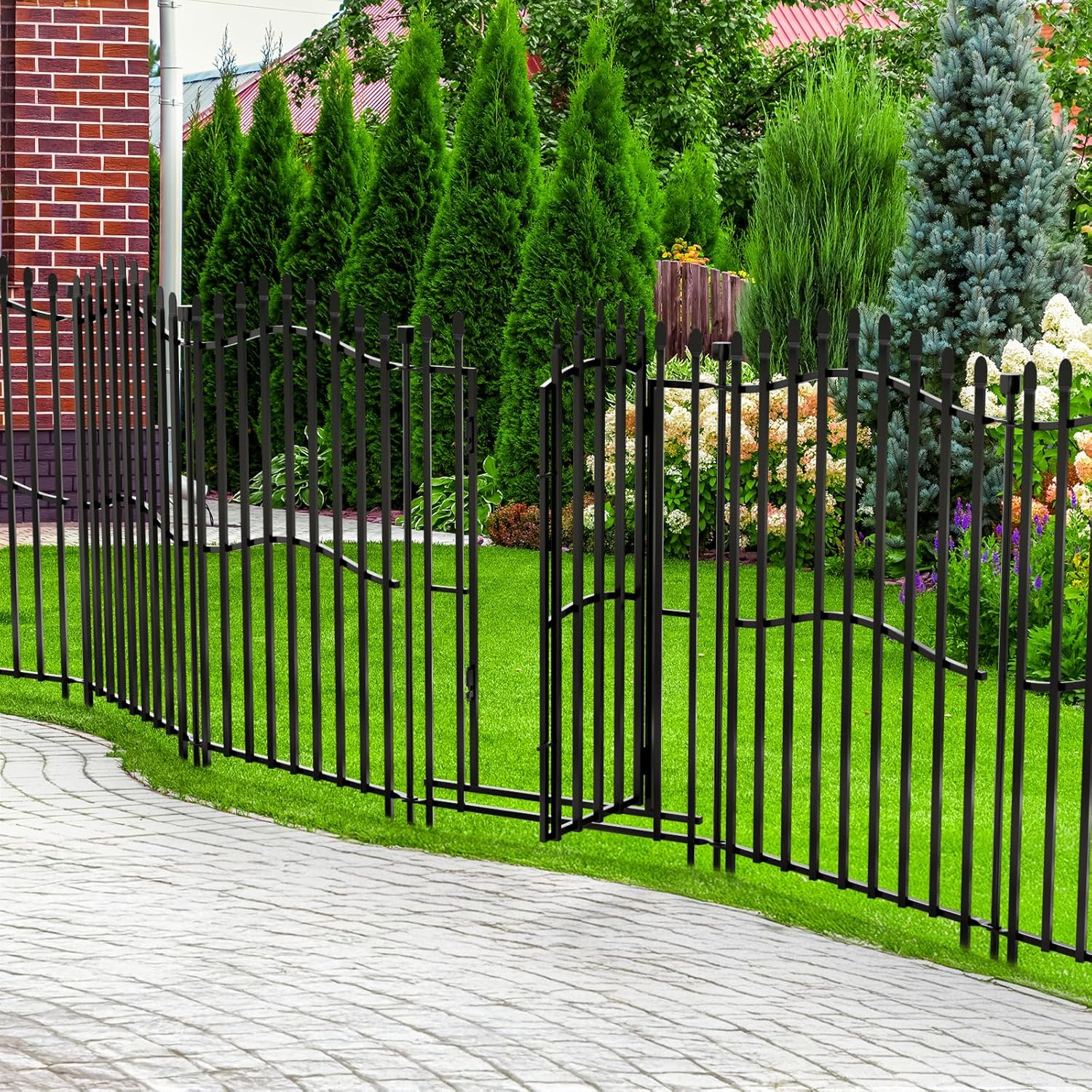 10 Panels No Dig Decorative Garden Fence with Gate - 40in H x 22.5ft L, Duty Square-Tall Heavy Duty Square Tube