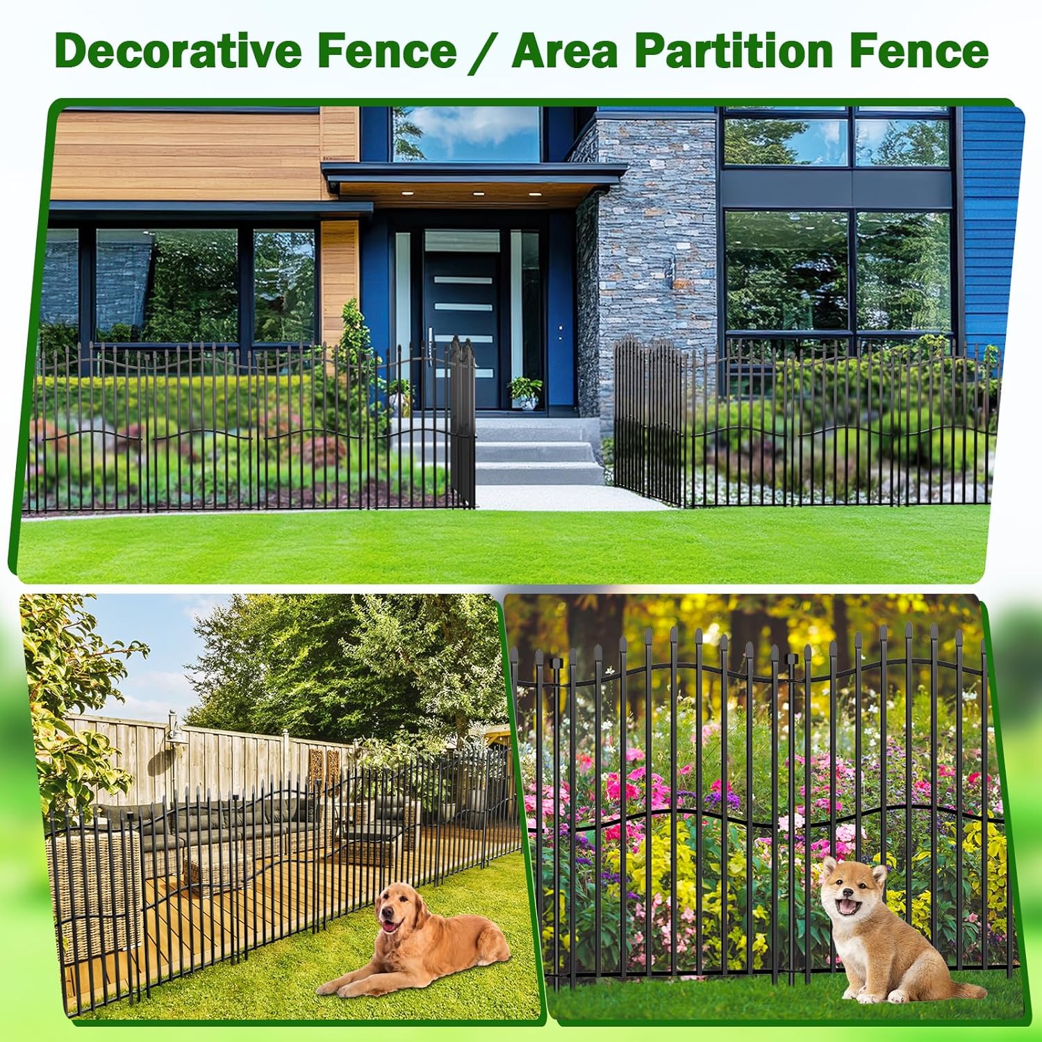 10 Panels Tall No Dig Garden Fence - 40in H x 22.5ft L, Reinforced Square Tube Rustproof Animal Barrier, Decorative