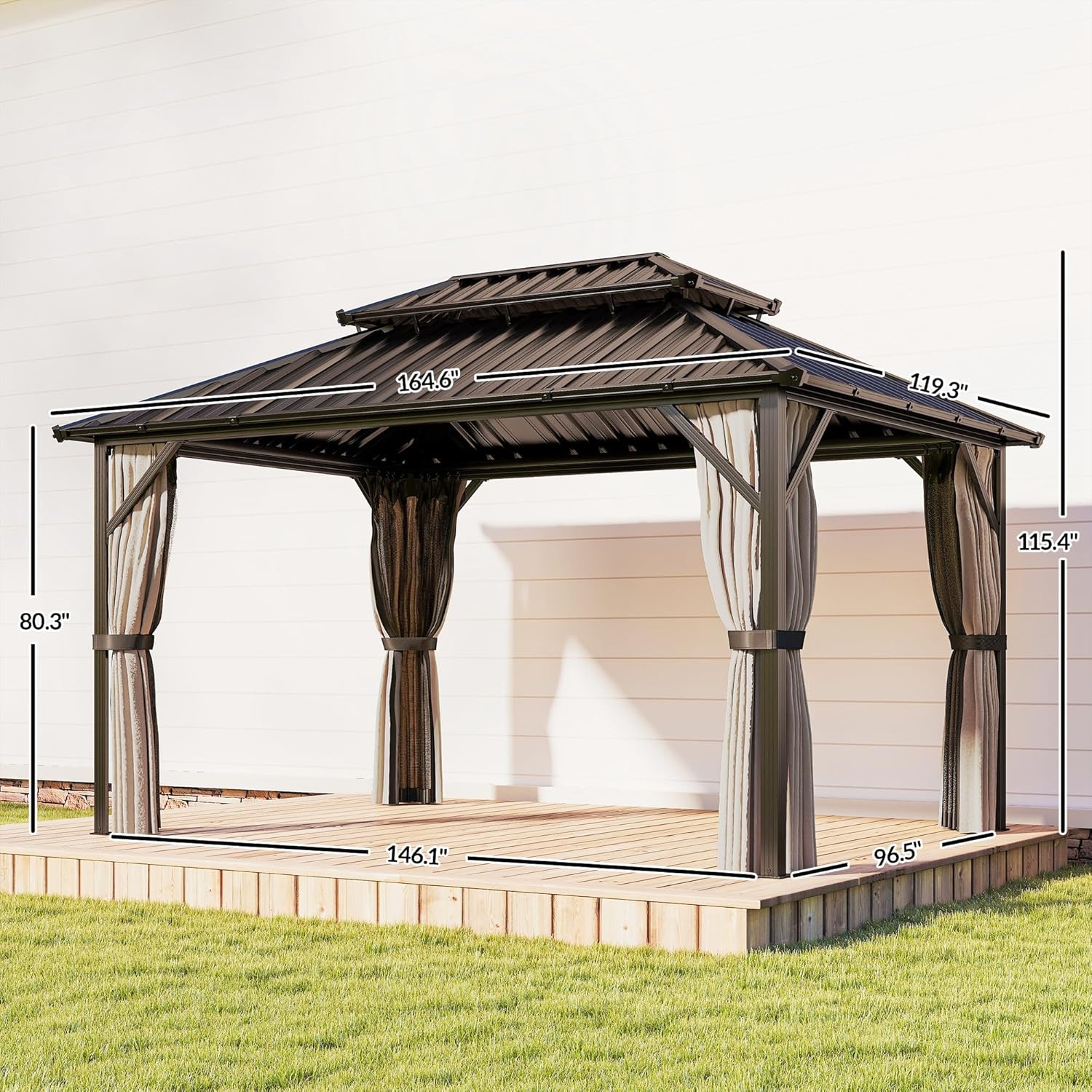 10' x 14' Hardtop Gazebo with UPF50+ Double Galvanized Steel Roof Canopy