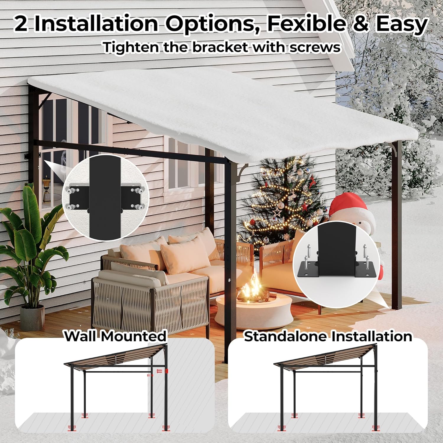 10' x 10' Lean to Gazebo, Hard Top Outdoor Pergola with Roof, Gazebos Pergola on Clearance