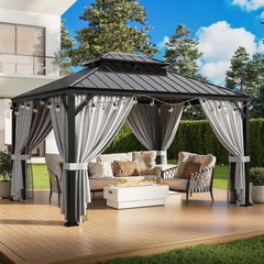 10'x12' Outdoor Hardtop Gazebo, Aluminum Patio Gazebo with Galvanized Steel Double Roof
