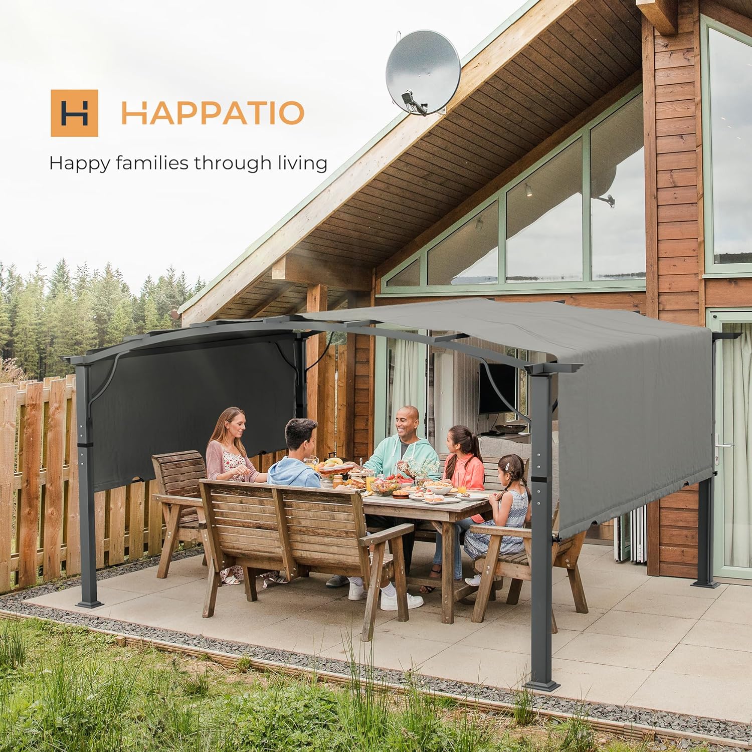 10' x13' Outdoor Arched Patio Pergola, Outdoor Retractable Pergola with Sun Shade Canopy
